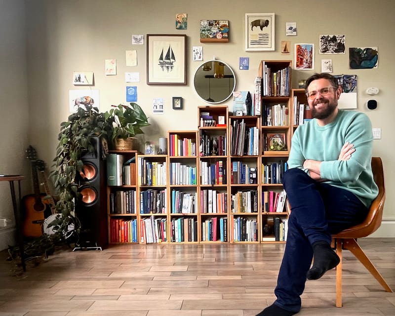 Bookshelf at Dave Fowler’s home office